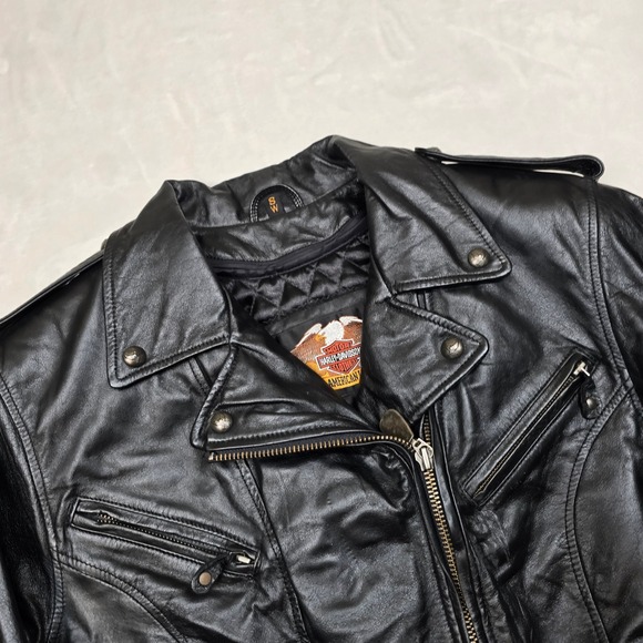 Harley Davidson Leather Motorcycle Jacket Womens Small Black Biker Moto 90's Y2K - Picture 6 of 16